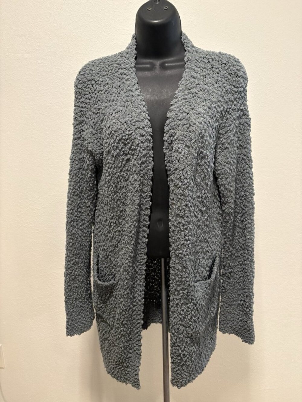 Listicle Teddy Bear Cardigan Sweater Gray Women Small Open Front  Knit